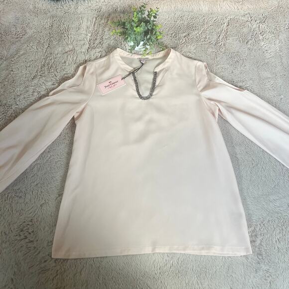 NWT Juicy Couture Light Pink Peachy Embellished Long Sleeve Career Blouse Med - Picture 16 of 16